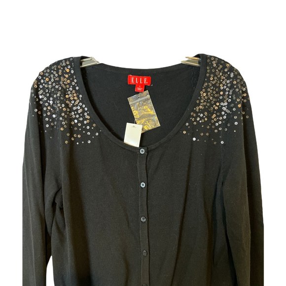 NEW Elle Cardigan Sequins Academia Long Sleeve Button Up Black Lady Luxe Large - Picture 11 of 11